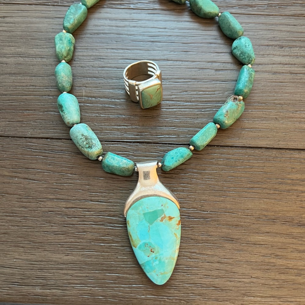 Vintage Sterling and turquoise necklace and ring size 8 1/2